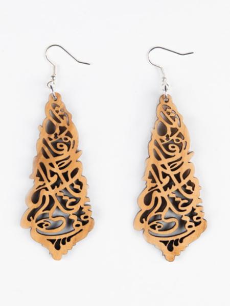 Engraved Olive Wood Earrings 